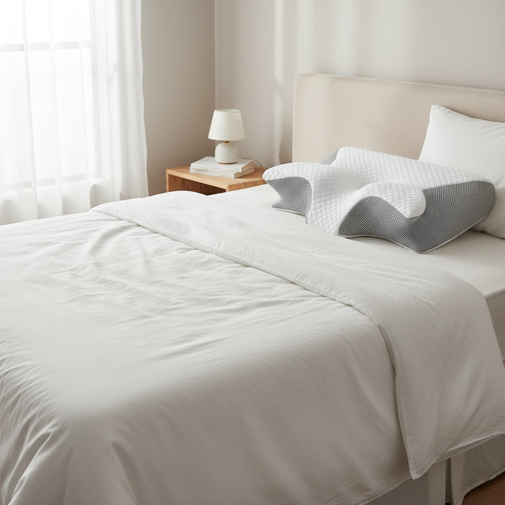 Oreiller Cervical à Mémoire de Forme pour Tous Les Dormeurs Gris 60x40x12/14cm Double Hauteur 2 en 1 Coussin Ergonomique pour Dormir Moyenne Ferme Housse Lavable CertiPURUSOEKOTEX