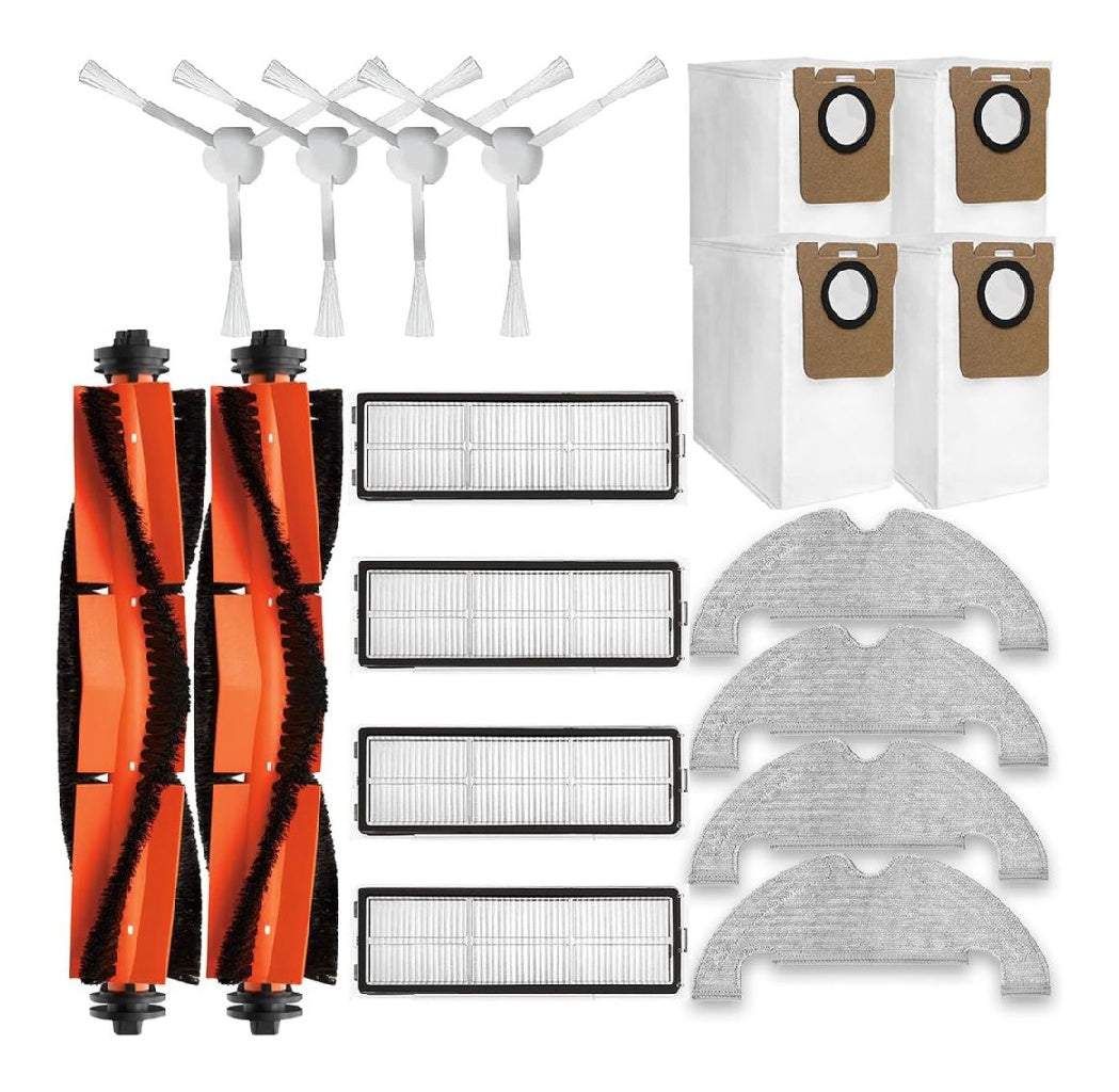 Pièces Accessoires Kit d'rechange pour D10 Plus RLS3D Z10 Pro L10 Plus Robots aspirateurs 2 Brosses Principales 4 brosses latérales 4 filtres 4 lingette Serpillière 4 sacs d'aspirateur