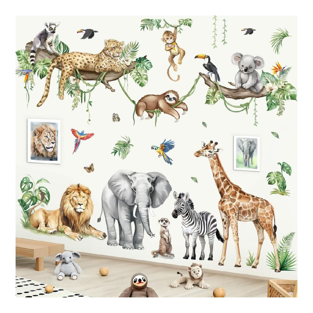 Muraux Stickers Animaux de Jungle Autocollant Mural Safari Arbre