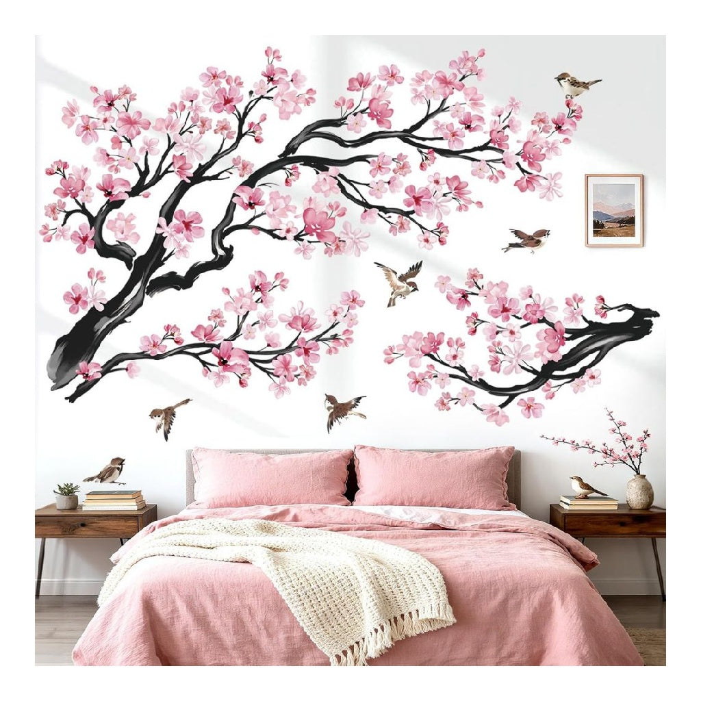 Muraux Stickers Grand Branche du Fleurs Rose Autocollants Muraux Mural Stickers Cerisier Floral Branche Arbre Oiseaux destiné à Chambre Salon Mur TV