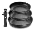 Lot de 3 Poêles Antiadhésives à Poignée Amovible 20/24/28 cm 75 Gain de Place Poêles Induction et Tous Feux Empilables pour Petites Cuisines et CampingCar Passe au Four