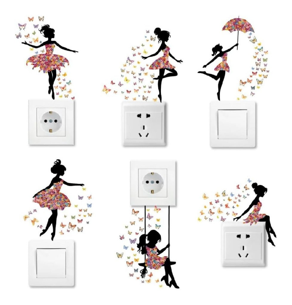 Lot de 6 autocollants muraux pour interrupteur prises rebord véhicule et chambre du fille