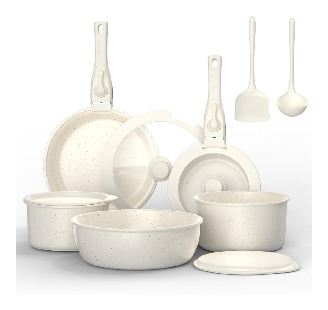 Batterie Cuisine du Antiadhésive Induction Tous Feux 13 Pièces Poêles et Casseroles Poignée Amovible Compatible lavevaisselle/Fours Sauteuse 26 CM Poêle 20/26 CM Casserole 18/20 CM