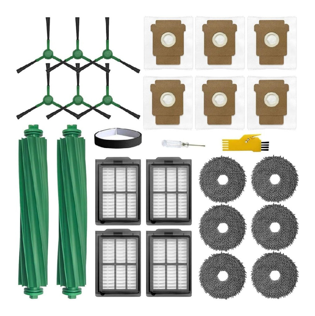 destiné à Accessoires appareil de nettoyage robot Plus 405 Combo / 505 Combo 27 packs 2 brosses principales 4 filtres 6 brosses latérales 6 serpillères 6 sacs 1 bande du protection
