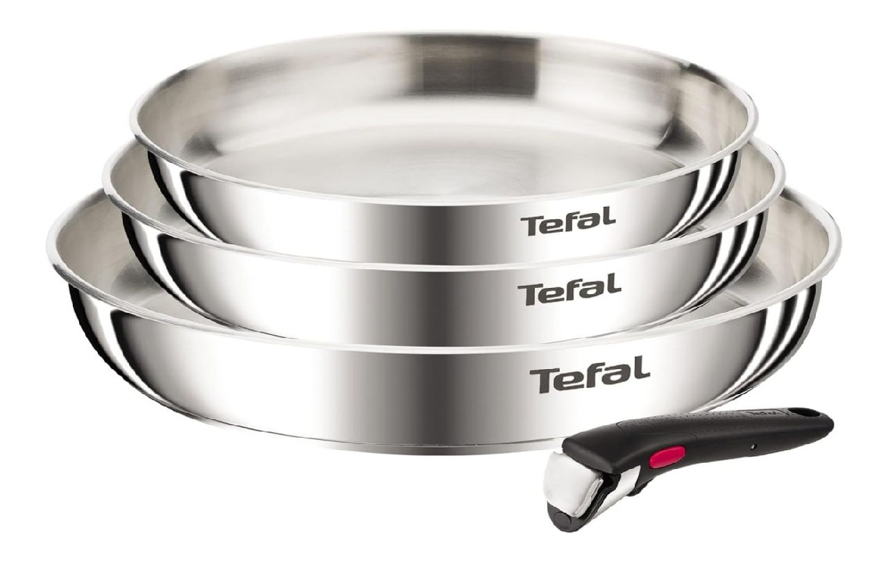Serenity Batterie de cuisine Poêle inox 11 pièces Poêle inox avec poignée amovible brevetée Gain de place par empilage Cuisson précise pour repas complets au quotidien